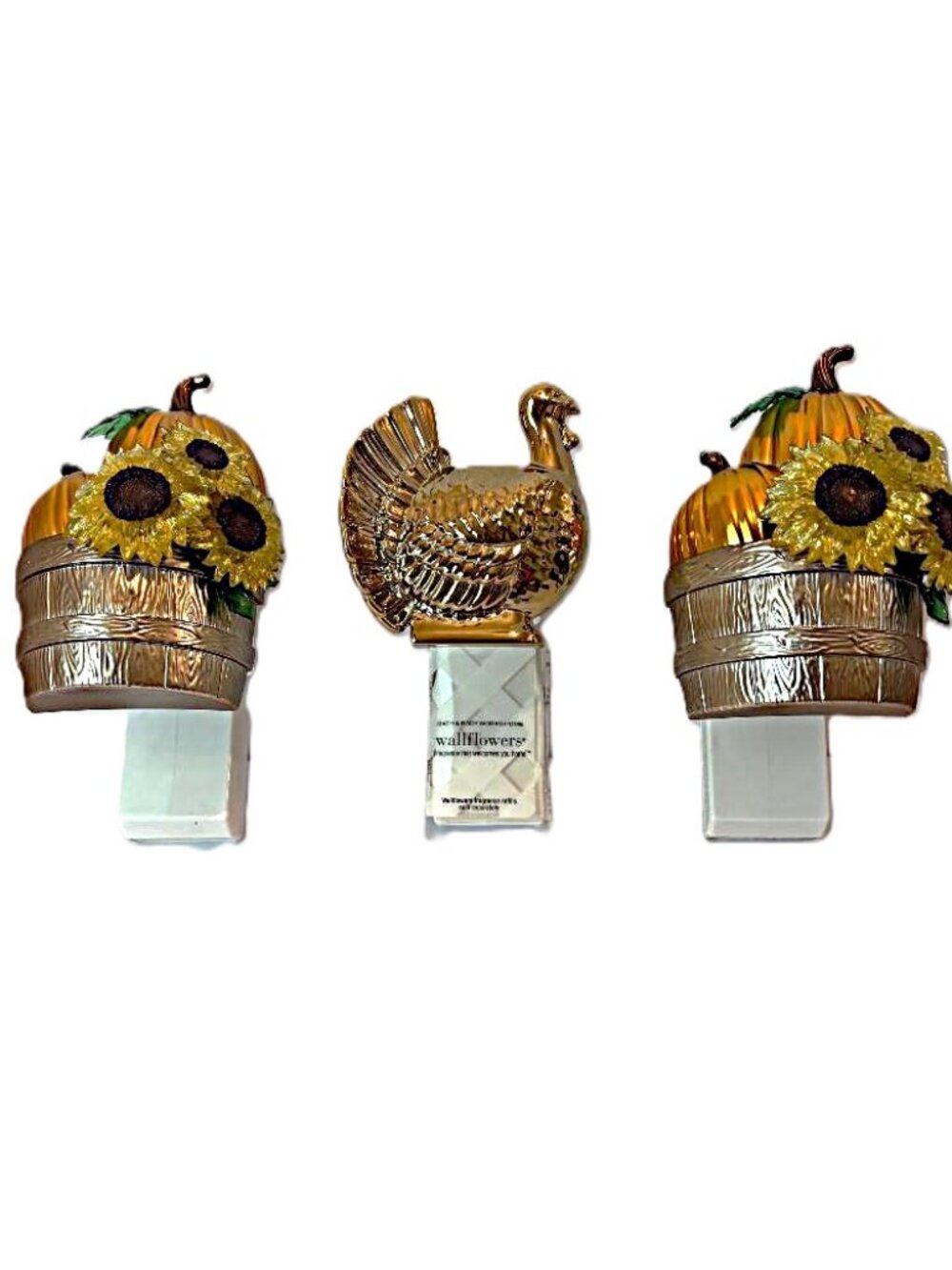 Bath & Body Works Wallflowers Plug-In Lot-Golden Turkey Pumpkin Sunflower Basket